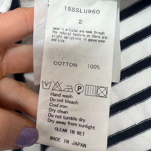 Sacai Luck Dixie Stripe Cotton Dress White Navy Size Small Tunic With Pockets - Picture 6 of 12